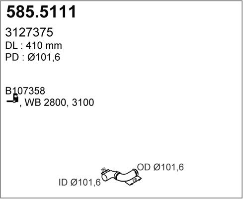 Труба выхлопного газа 5855111 ASSO